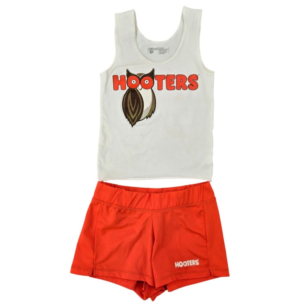 Hooters XS Uniform Set Tank Top and Shorts White Orange Costume Aesthetic